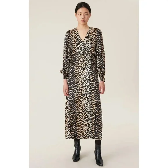 Ganni | Dresses | Nwt Ganni Silk Leopard Print Wrap Dress Size 38 | Poshmark